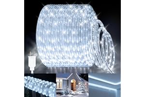 ISUERFY 80FT LED Rope Light, Cuttable Waterproof Indoor Outdoor Clear Tube Light Plug in, 864 Daylight White LEDs 110V 6000K Flexible Connectable for Christmas Patio Outside Balcony Garden Bedroom Trees Decor
