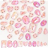 60PCS Sew on Rhinestone Mixed Shapes Glass Rhinestones for Crafts Sew on Crystal Gems Flatback with Gold Claw for DIY Jewelry Making Costumes, Clothes, Garment, Shoes Mocha Pink