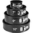 isheTao Springform Cake Pan Set of 4 (4” 7” 9” 10”), Black Cheesecake Pan, Round Nonstick Baking Pans Spring Form for Cheesec