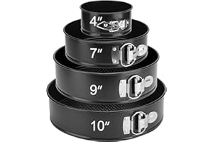 isheTao Springform Cake Pan Set of 4 (4” 7” 9” 10”), Black Cheesecake Pan, Round Nonstick Baking Pans Spring Form for Cheesec