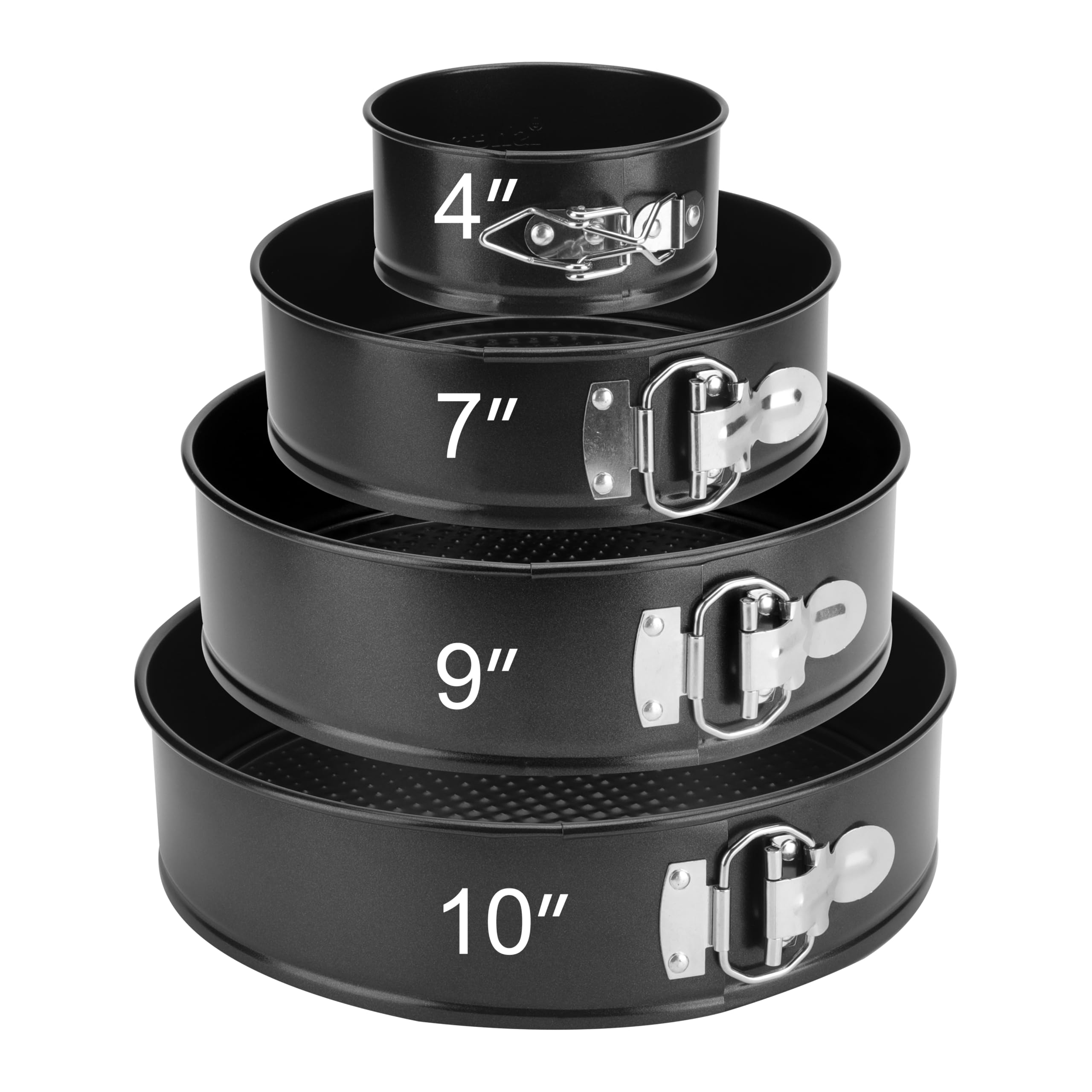 isheTao Cake Tins Set 4 Pcs(4"/7"/9"/10”), Non-Stick Springform Baking Trays, Leak-Proof Cheesecake Pan with Removable Bottom