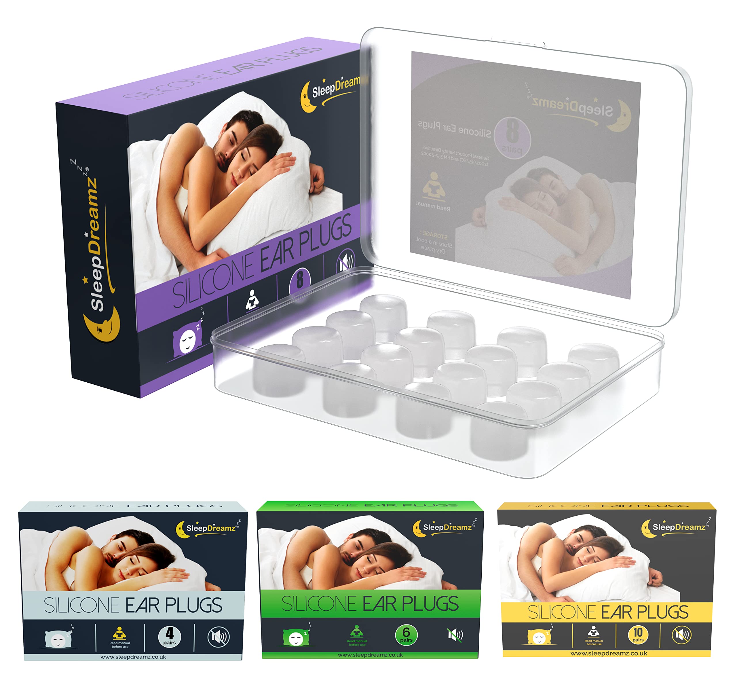 Premium Ear Plugs for Sleeping - 8 Pairs, White - Noise Cancelling Earplugs for Peaceful & Uninterrupted Sleep - Soft & Comfortable Silicone Ear Plugs for Work, Concerts & Travel by SleepDreamz