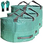 Professional 3-Pack 63 Gallon Lawn Garden Bags Large (D31,H19 inch) Yard Waste Bags W/Gardening Gloves,Standable,Reusable Leaf Bag,Lawn Debris Bin,Garden Trash Container,Plant Trimmings Bag 4 Handles