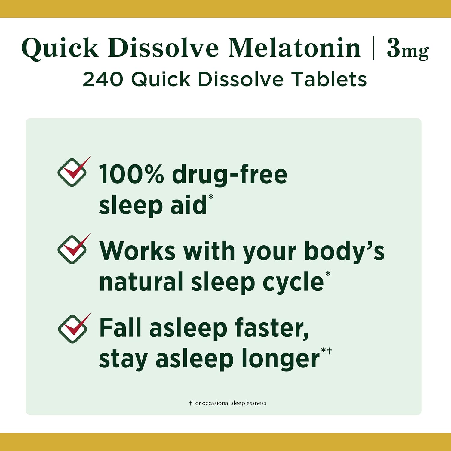Melatonin by Nature's Bounty, 100% Drug Free Sleep Aid, Dietary Supplement, Promotes Relaxation and Sleep Health, 3mg, 240 Quick Dissolve Tablets: Health & Personal Care