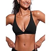 CRZ YOGA Deep V Neck Bikini Tops for Women - Padded Criss Cross Back Triangle Sexy Swim Bathing Suit Bra