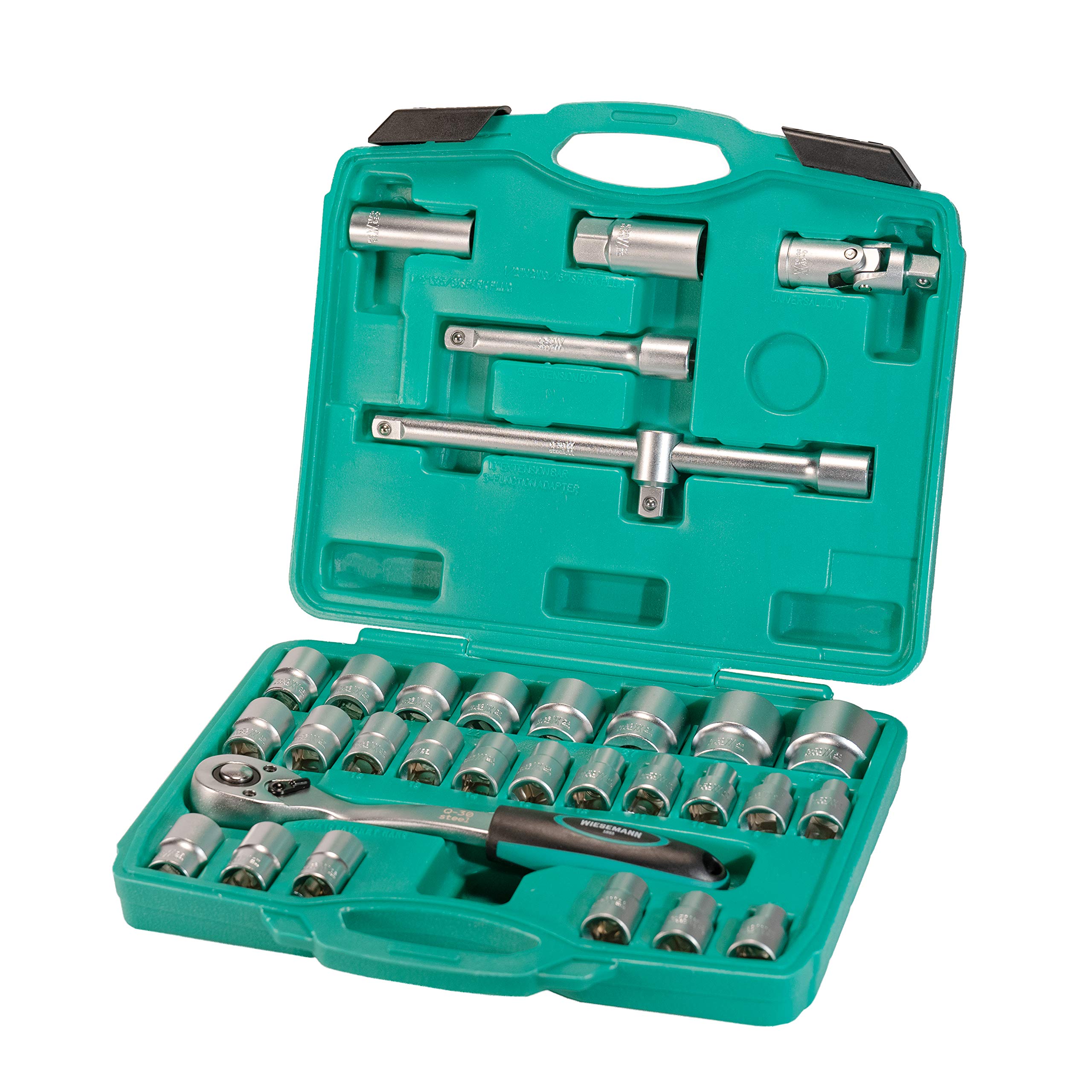 WIESEMANN 1893 Socket Wrench Set 32 pcs with Spark Plug Insert I 1/2" with Ratchet & Adapter I Socket Wrench Inserts I 80096