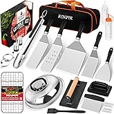 RINPIR 33PCS Griddle Accessories Kit for Blackstone, Flat Top Grill Accessories Tools with Cooling Rack, Melting Dome and Burger Press, Professional Hibachi Spatula Gift Set for Outdoor Teppanyaki BBQ