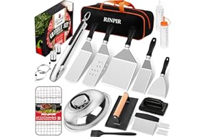 RINPIR 33PCS Griddle Accessories Kit for Blackstone, Flat Top Grill Accessories Tools with Cooling Rack, Melting Dome and Burger Press, Professional Hibachi Spatula Gift Set for Outdoor Teppanyaki BBQ