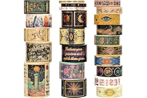 GEESINIMO Gold Foil Washi Tape Set – 23 Rolls Tarot Washi Stickers Vintage Decorative Tapes for Journaling Supplies, Scrapbooking, DIY Crafts, Junk Journal, Craft Supplies(Celestial Symbols/ Starry/ Magic)