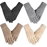 4 Pairs Men Womens Winter Gloves Touch Screen Glove Elastic Knit Gloves Thermal Lining Warm Glove for Cold Weather (Color Style 2, One Size)