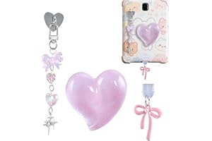 Costyleen Ensemble d'accessoires Kindle mignons : breloque anti-poussière USB-C + support antidérapant en forme de cœur bleu 