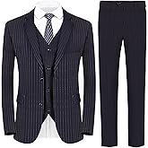 MAGE MALE Men’s Pinstripe 3 Piece Suit Slim Fit Elegant Single Breasted Business Wedding Party Blazer Vest& Pants Set