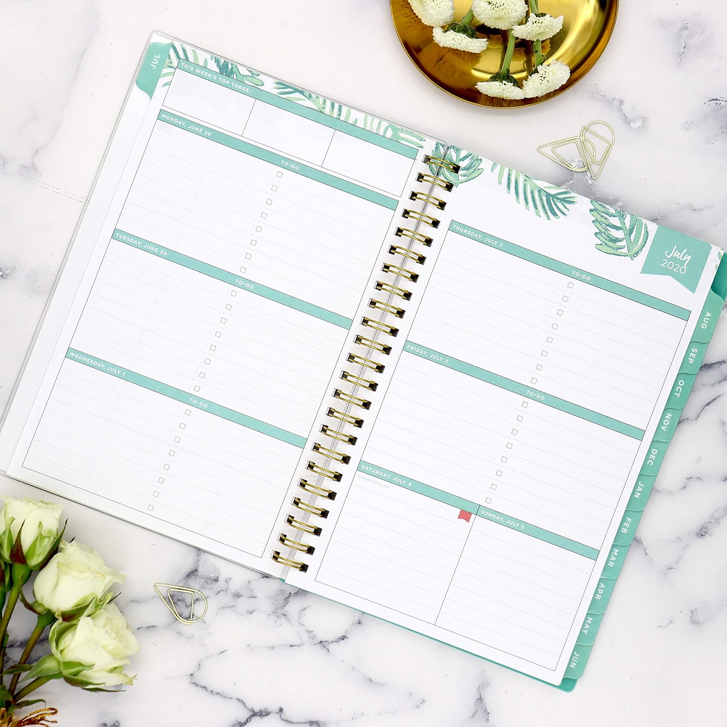 Day Designer for Blue Sky 2020-2021 Academic Year Weekly & Monthly Planner, Flexible Cover, Twin-Wire Binding, 5" x 8", Palms : Office Products