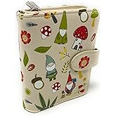 Shag Wear Gnome Forest Small Wallet for Women and Teen Girls Multiple Gnomes Mushrooms Plants Vegan Faux Leather Beige 4.5"