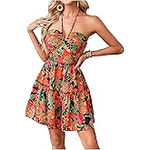 Floerns Women's Floral Sleeveless Halter Dress Milkmaid Flare Hem Boho Dress