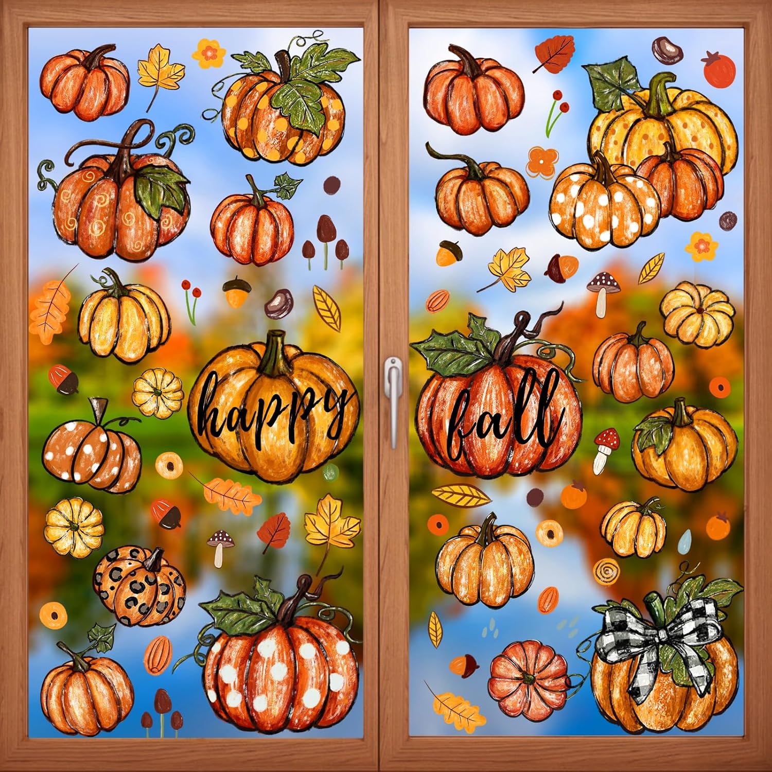 Window Treatments - YUJUN 6 Sheets Thanksgiving Fall Window Clings,Pumpkin Maple Leaves Oil Painting Window Decals Stickers for Autumn Glass Home Decor and Thanksgiving Fall Window Decoration