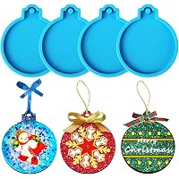 Juome Christmas Resin Molds Silicone, 4 Pcs Resin Christmas Ornaments Round Shape Pendant Molds for Epoxy Resin, DIY…