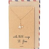 Quan Jewelry Brave Lariat Necklace with Airplane Pendant for Women, Gift for Friends, Comes with Inspirational Quote, Rose Gold