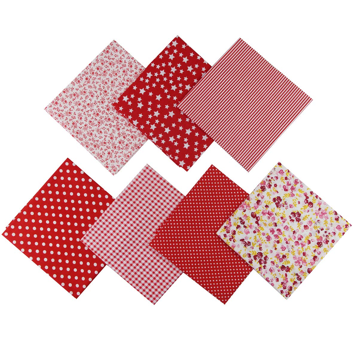 Jukway 7PCS Different Patterns Printed Cotton Fabric Squares 50 x 50 cm Handmade Craft Patchwork Cloths Bundle for Sewing, Quilting, DIY Decoration, Scrapbooking, Handwork (Red)