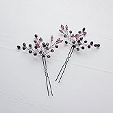 Kercisbeauty Purple Beaded Hair Pins for Wedding Bride Bridesmaid Bridal Violet Hair Piece Dancing Prom Accessory for Teen Girls Women Evening Party Pack of 3