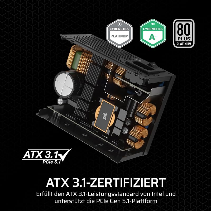 SF1000 (2024) Vollständig Modulares Geräuscharmes 80 Plus Platinum ATX-Netzteil – ATX 3.1-Kompatibel – PCIe 5.1-Fähig – SFX-to-ATX-Halterung im Lieferumfang Enthalten – Schwarz