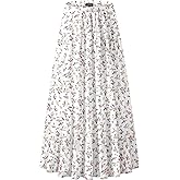 NASHALYLY Women's Chiffon Elastic High Waist Pleated A-Line Flared Maxi Skirts