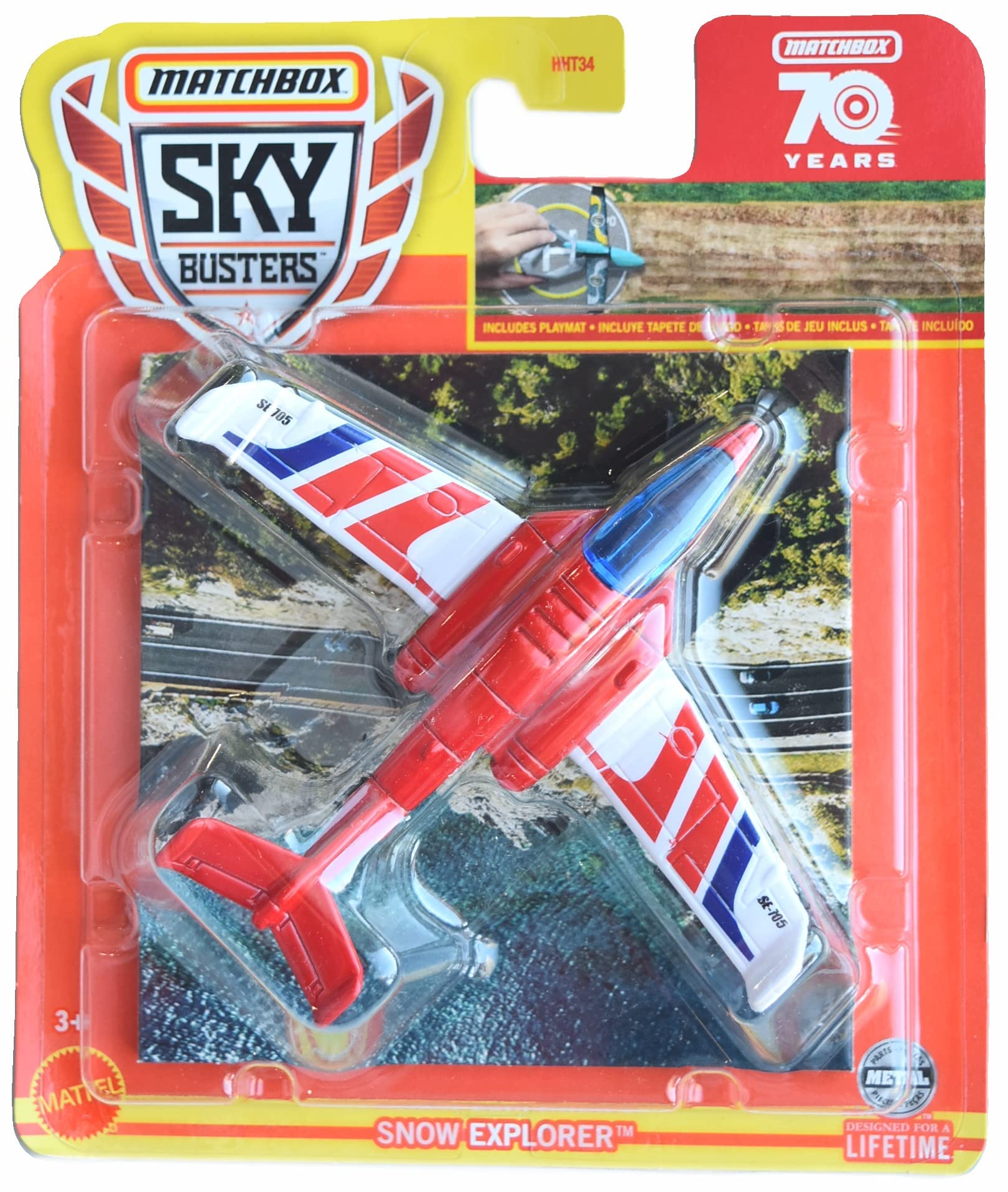 Matchbox Sky Busters 70 Years Snow Explorer, Red 1:64 Scale Airplane, Kid's Gift Box, 36+ Months