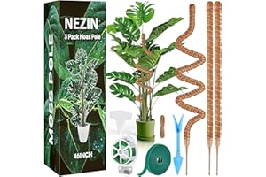 NEZIN 3 Pack Moss Pole, 46inch Bendable Moss Pole Monstera Plant Support, Monstera Plant Support Climbing Plants, Plant Sticks Support Plant Stakes for Indoor Plants