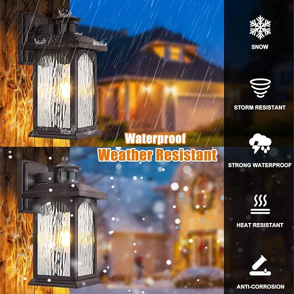 2 PACK MOTION SENSOR OUTDOOR LIGHTS, BROWN DUSK TO DAWN OUTDOOR LIGHTING, OIL RUBBED BRONZE EXTERIOR LIGHT FIXTURES, WATERPROOF PORCH LIGHTS WALL SCONCE FOR HOUSE, GARAGE, PORCH, ENTRYWAY ANTI-RUST