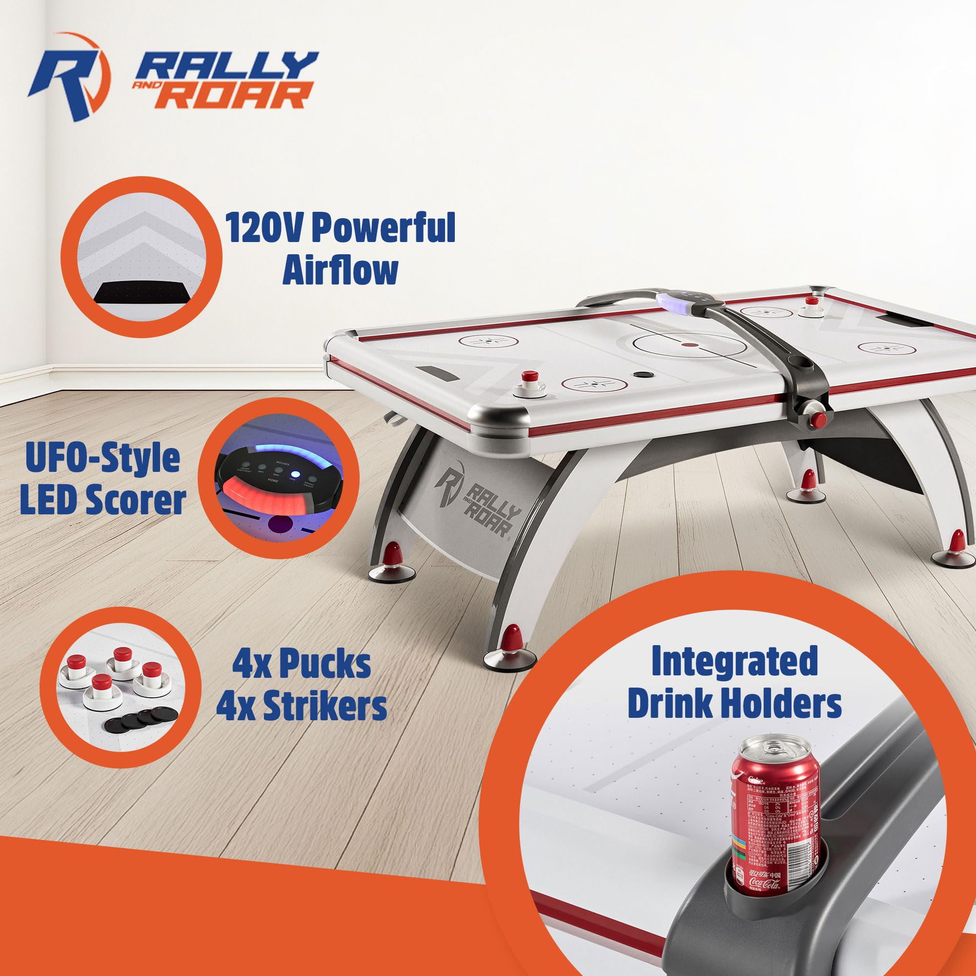 Rally and Roar Air Powered Hockey Multiple Styles Game Tables, Indoor Arcade Gaming Sets with Electronic Score Systems, Excellent for Family Game Rooms
