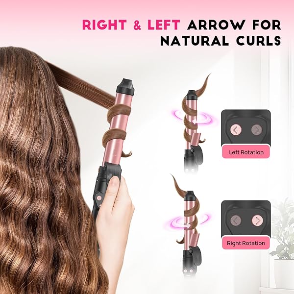 AUTOMATIC CURLING IRON 1 INCH WITH 3-IN-1 INTERCHANGEABLE BARRELS FOR TANGLE-FREE BEACH WAVES CURLS, BEGINNER FRIENDLY ANTI-TANGLE HAIR CURLER, WORLDWIDE DUAL VOLTAGE TRAVEL FOR LONG SHORT HAIR PINK