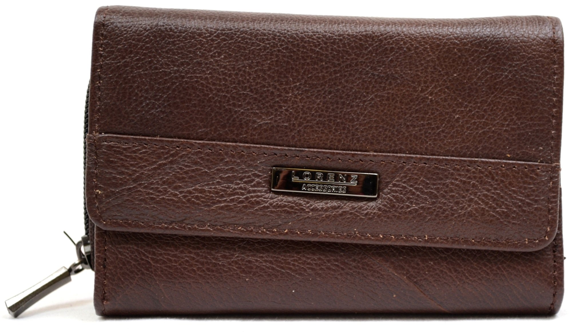 Ladies/Womens Matinee Style Leather Purse with Multiple Compartments - Dark Brown