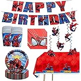 68PCS Spidey Birthday Decorations: 20 Plates, 20 Napkins, 20 Cups, 1 "Happy Birthday" Banner, 6 Hanging Swirls, 1 Tablecover
