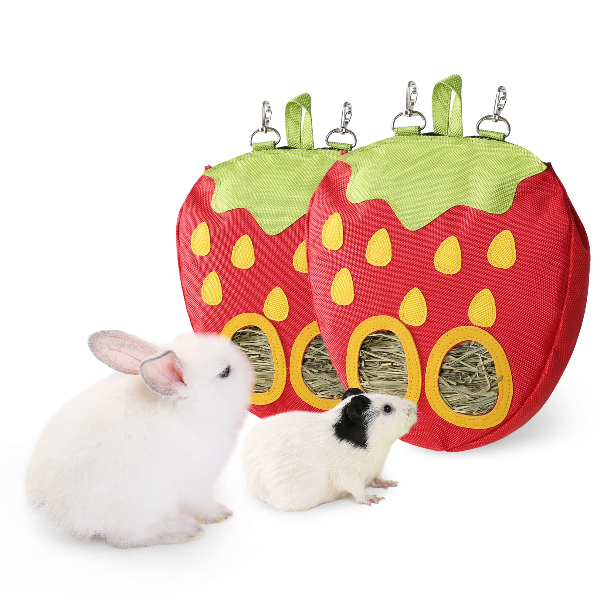 JanYoo Rabbit Hay Feeder Bag for Cage Guinea Pig Timothy Hay Dispenser Storage Manger Hanging Large Less Waste for Bunny