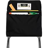 Seat Sack Student Chair Storage Pocket - 17", Double Pocket, Classroom Chair Organizer for Student Desks, Durable Over-the-Chair Storage, Ready-to-Use Name Tag Window, Black, 1-Pack