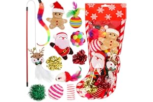 Yeghujar Christmas Stocking Cat Toys, 12PCS Xmas Cat Toy Set with Squeaky Toys, Balls, Cat Teaser