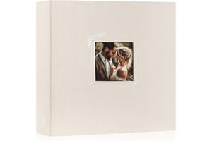 Lanpn Scrapbook Photo Album 12x12, Linen Window Design Cover Top Load 3 Ring Folder Binder Photobook Photo Book 12 x 12 inch with 30 Plastic Sleeves 60 Pages Beige