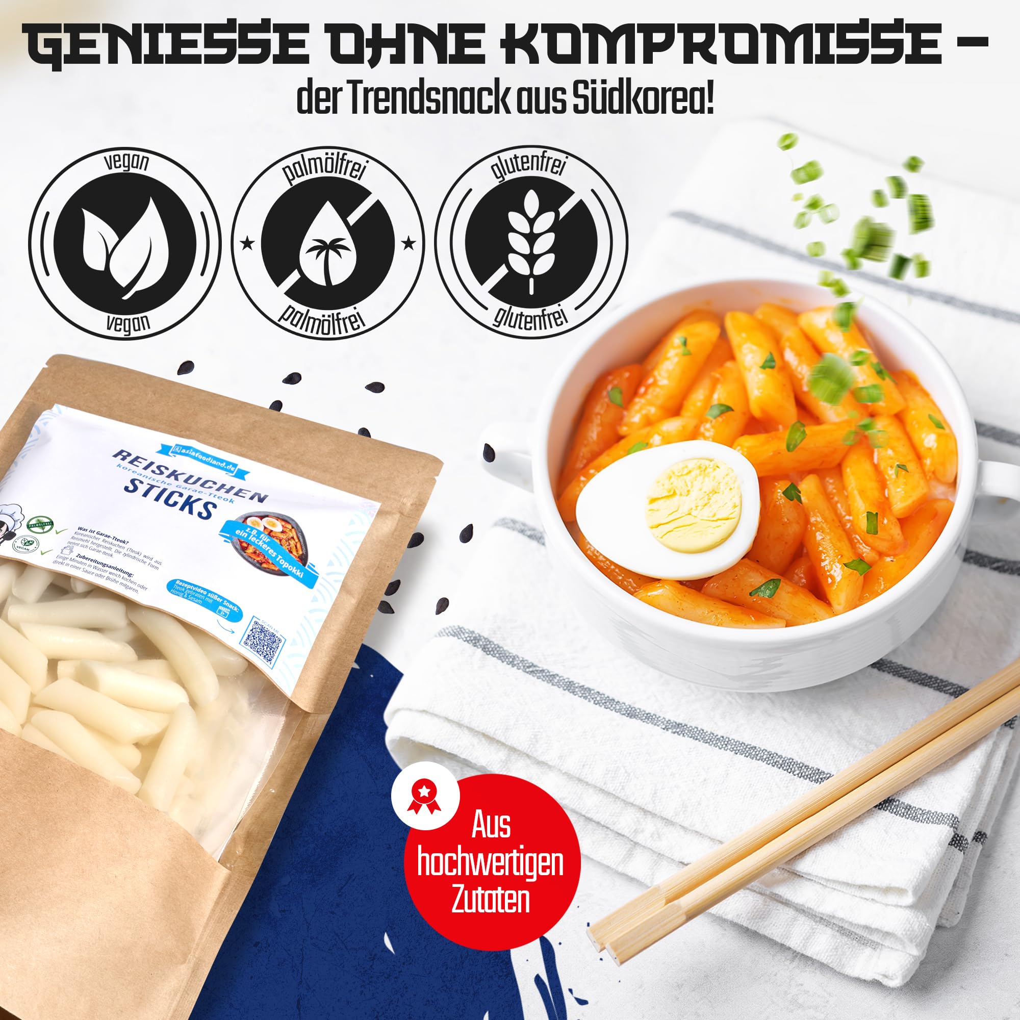 asiafoodland - Reiskuchen natur - Reis Sticks - Rice Cake - Reisnudeln - für z.B. Tteok-bokki/Topokki, 1er Pack (1 x 400g) 6