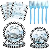 80 Pcs Checked Race Car Theme Plates and Napkins Party Supplies, Race Car Birthday Party Decorations Racing Sports Disposable Tableware Set, Serve 20 Guests
