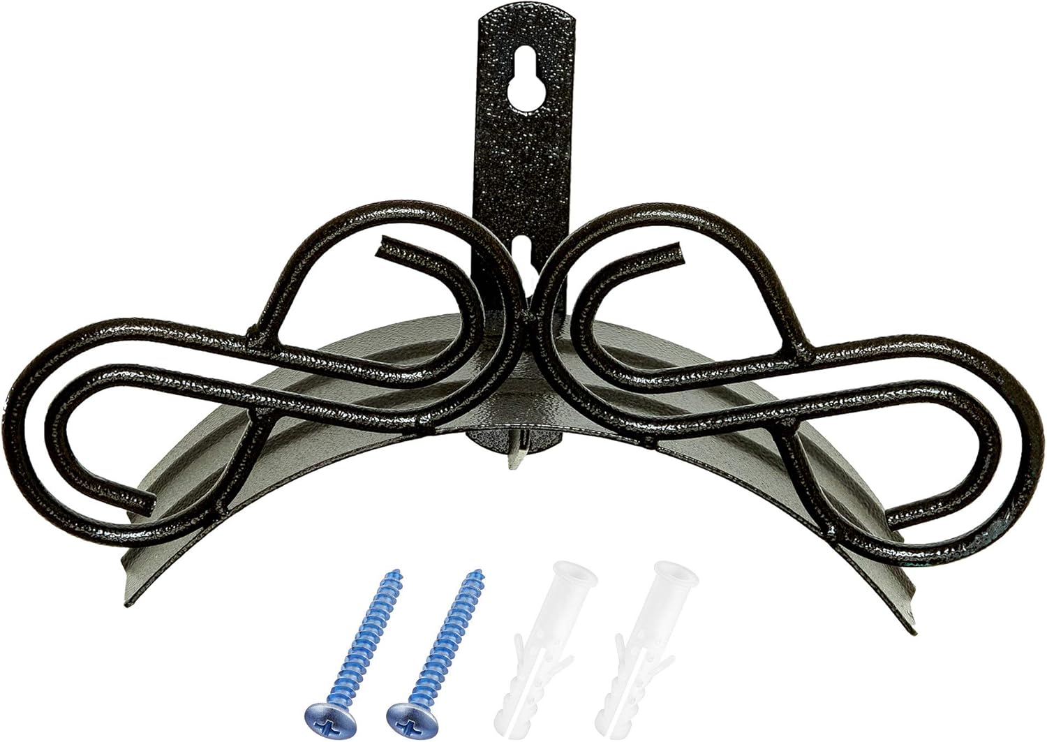 GARDSQUID Decorative Metal Hose Rack and Wall Mount Hardware – Rust-Resistant Coated Steel Holder for 100 ft. Standard Garden Hose with Two 38mm Screws for Outside Hanger Installation - Bronze