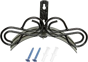 GARDSQUID Decorative Metal Hose Rack and Wall Mount Hardware – Rust-Resistant Coated Steel Holder for 100 ft. Standard Garden Hose with Two 38mm Screws for Outside Hanger Installation - Bronze