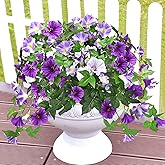 Artificial Flowers for Outdoors with 120 Blooms, Faux Silk Flowers for Outside, UV Resistant Fake Petunias Plants for Hanging Baskets Fence Patio Balcony Garden Cemetery (Purple 2 Packs)