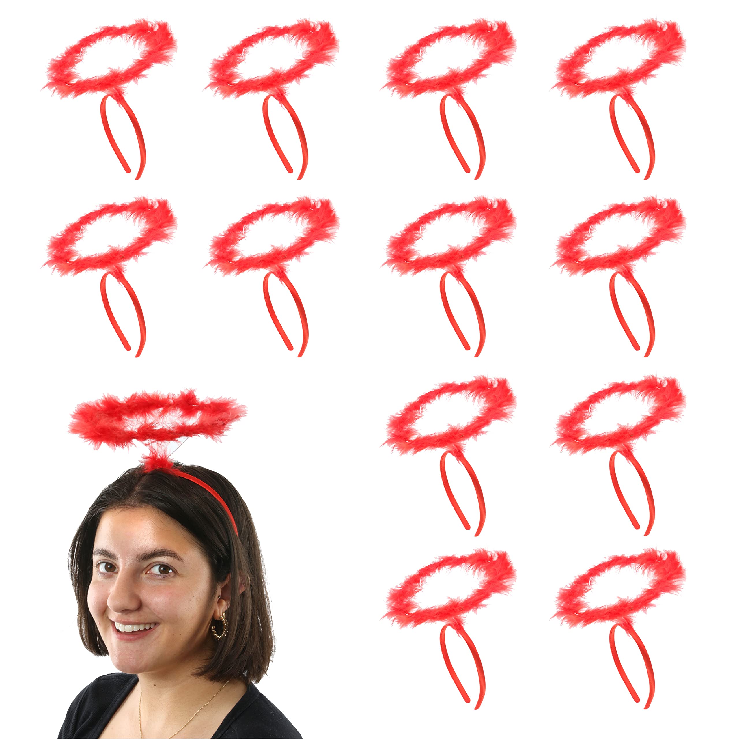 Red Halloween Halo - Pack of 1 - Red Fluffy Halo on Headband - Halloween Devil Fancy Dress Costume Accessory
