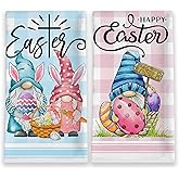 Hexagram Easter Kitchen Towels 18”x 28”, Easter Kitchen Decor, Gnome Hand Towels for Bathroom Sets of 2, Blue and Pink Buffalo Plaid Dish Towel, Housewarming Gifts for Home