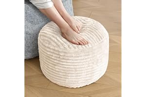 SHOUREN Stuffed Round Pouf Ottoman,Corduroy Foot Rest with Shredded Foam Filling, Lightweight and Fluffy Pouf Storage Ottoman for Living Room,Floor Poufs for Couch,20"x 17",Beige