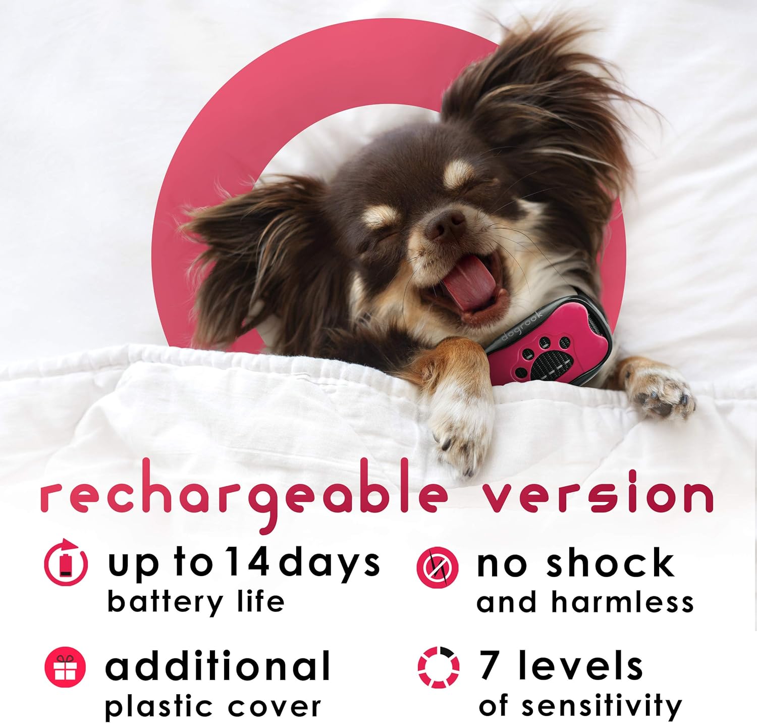DogRook Rechargeable Dog Bark Collar - Humane, No Shock Barking Collar - w/2 Vibration & Beep Modes - Small, Medium, Large Dogs Breeds - No Harm Training - Automatic Action Without Remote - Adjustable : Kitchen & Dining