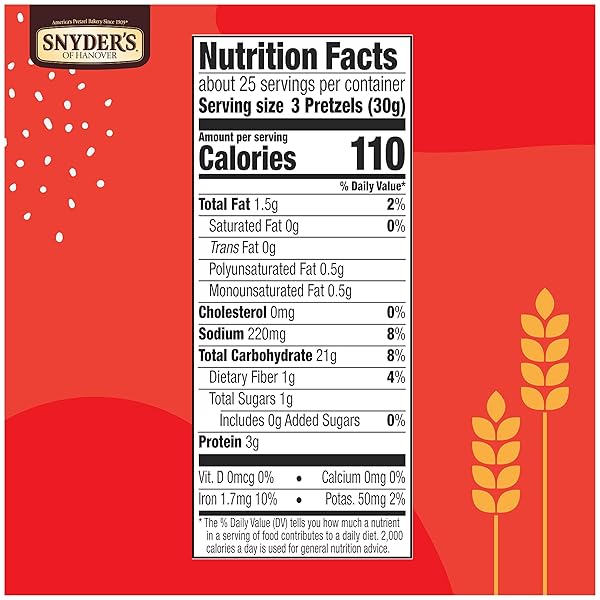 SNYDER’S OF HANOVER, OLD FASHIONED PRETZEL RODS, 27 OZ CANISTER