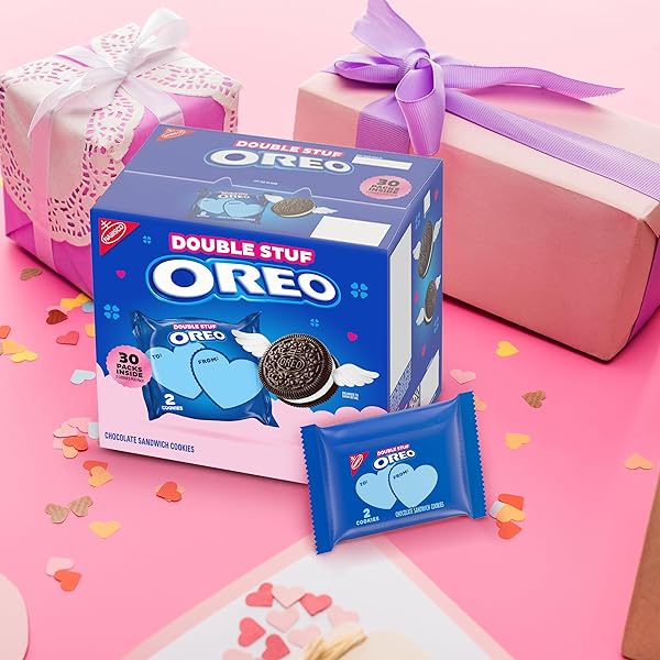 OREO DOUBLE STUF VALENTINE’S DAY CHOCOLATE SANDWICH COOKIES, VALENTINE EXCHANGE COOKIES, 30 2-COUNT SNACK PACKS