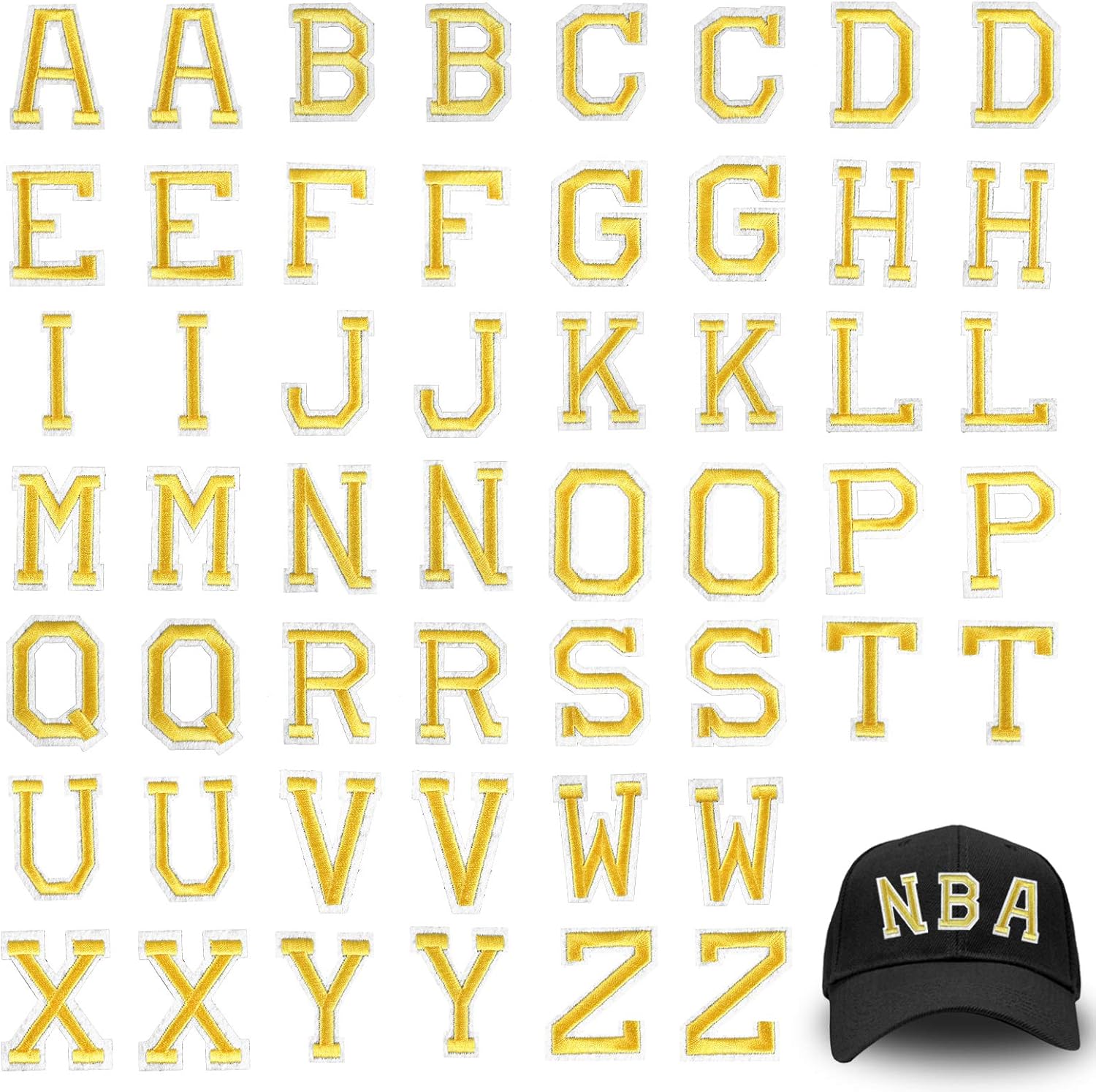 52 Iron-on Letter Patches With Gold-Plated Sewing Needle - Alphabet Embroidered Appliques for Clothing Gold