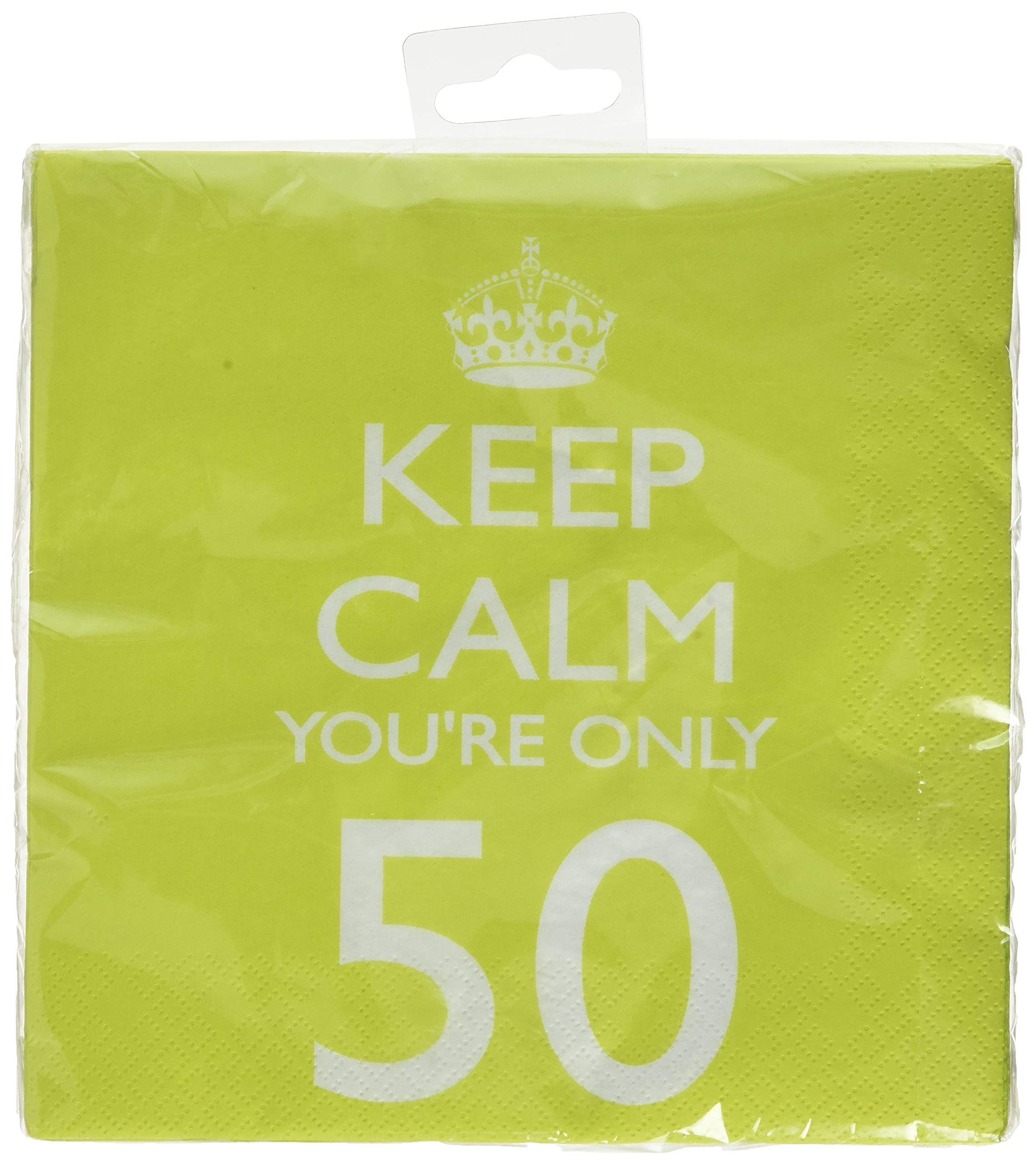 Neviti 597765 "Keep Calm you’re only 50" Napkins, Yellow, Pack of 16